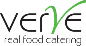 Verve Real Food Catering in green and black on white background